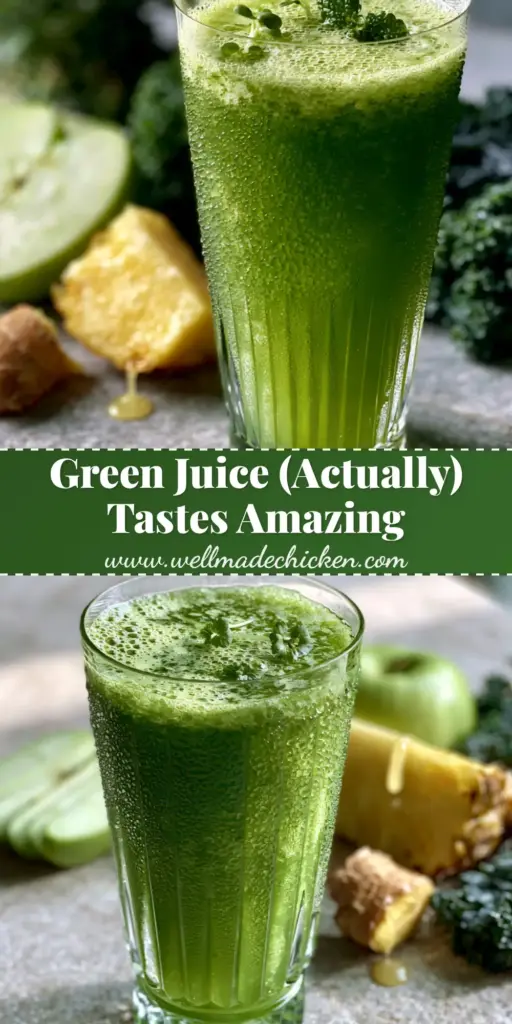 Juice Recipes: The Ultimate Emerald Green Cold-Pressed Elixir 3 A tall ribbed glass of emerald green juice with micro-mint and condensation, surrounded by fresh kale, apple, and ginger. (juice recipes)