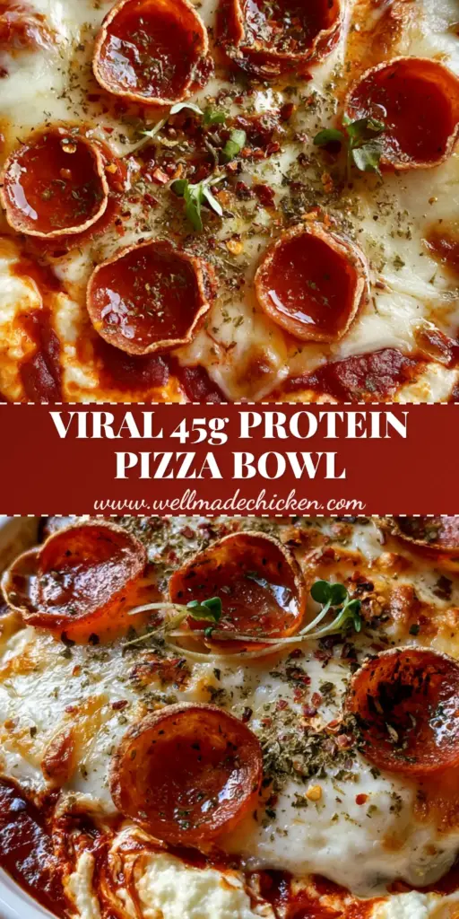 Cottage Cheese Pizza Bowl: The Ultimate High-Protein Crustless Pizza 4 A top-down macro shot of a Cottage Cheese Pizza Bowl in a white ceramic ramekin with bubbling mozzarella and six crispy pepperoni rounds.