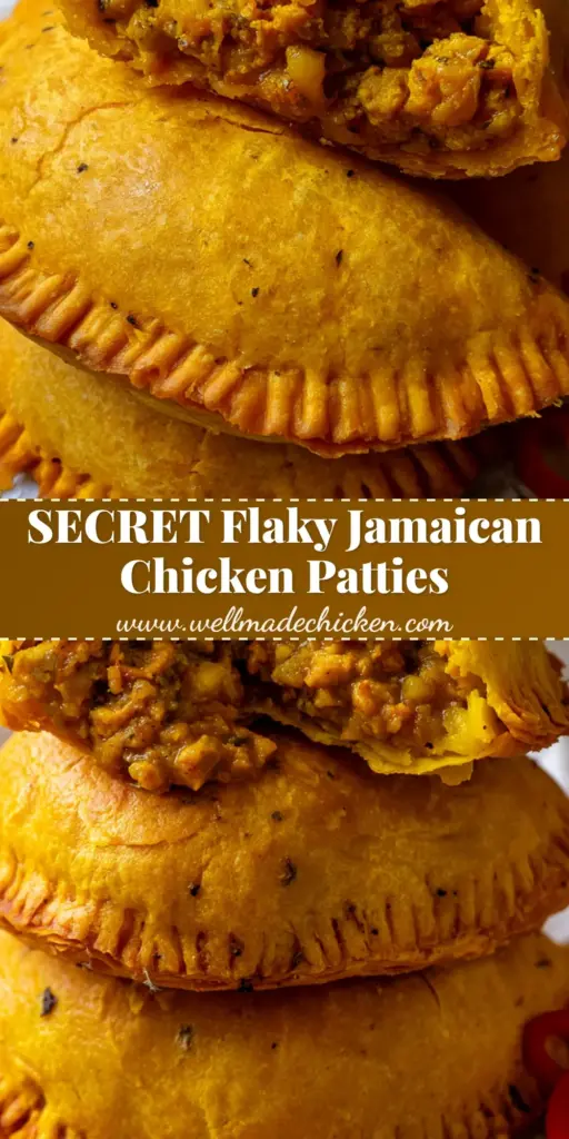 Jamaican Curry Chicken Patties with Shattered Flaky Turmeric Crust 4 A stack of three Jamaican Curry Chicken Patties on crumpled parchment paper, with the top one broken open to show the thick ochre filling and steam.