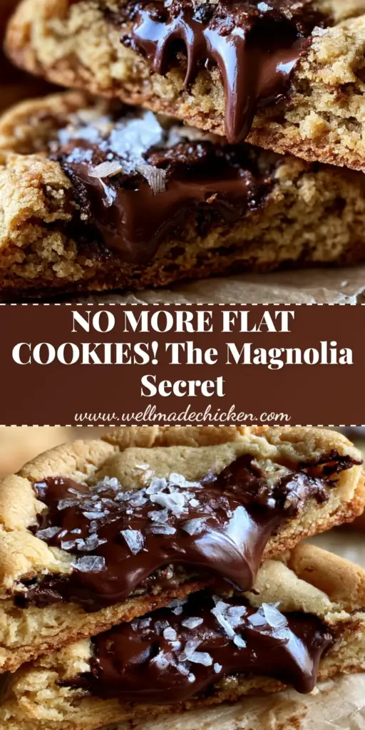 Joanna Gaines Chocolate Chip Cookies: The Ultimate Thick and Gooey Recipe 4 A toweringly thick joanna gaines chocolate chip cookie broken in half showing a gooey center and melted dark chocolate pools on parchment paper.