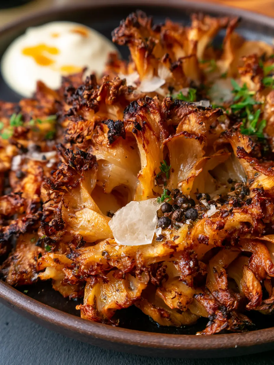 maitake mushroom recipes: The Ultimate Crispy Roasted Hen of the Woods Cluster 3 Close-up of charred golden-brown mushroom frills glistening with garlic butter. (maitake mushroom recipes)