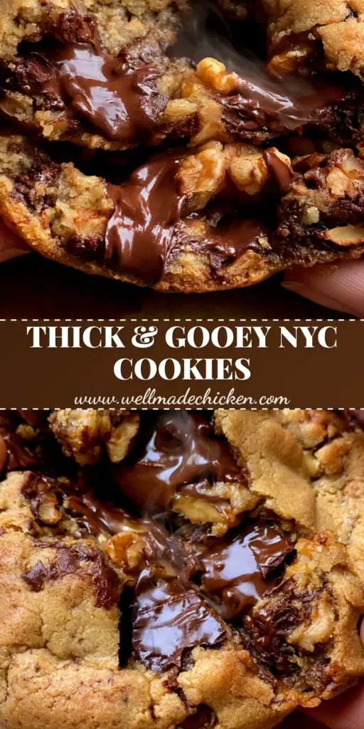 NYC Cookies: The Ultimate Giant Gooey Chocolate Chip Walnut Recipe 4 A close-up of giant 6-ounce NYC cookies on torn parchment paper showing a gooey chocolate center. (NYC cookies)