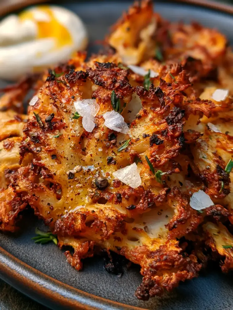 maitake mushroom recipes: The Ultimate Crispy Roasted Hen of the Woods Cluster 1 Whole roasted Hen of the Woods cluster on a dark rustic plate with garlic aioli in the background.