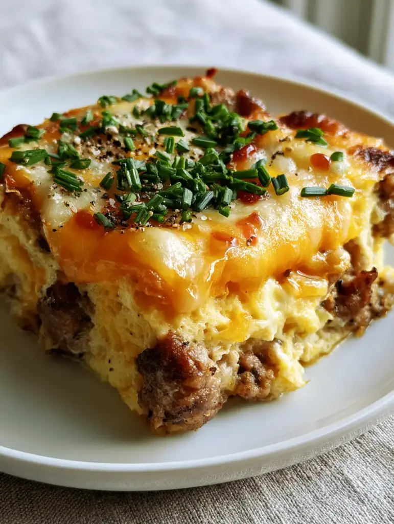 Close-up of melted sharp cheddar cheese with crisped golden edges on a Keto breakfast casserole.