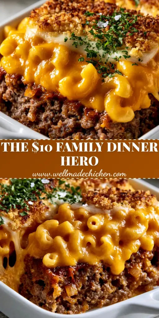 Mac and Cheese Meatloaf Casserole: The Ultimate Comfort Food Mashup 4 A close-up shot of Mac and Cheese Meatloaf Casserole being lifted to show a cheese pull from the mozzarella and cheddar layers.