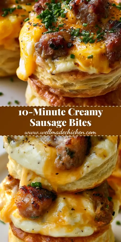 Sausage Cream Cheese Biscuit Bites: The Ultimate Flaky Breakfast Appetizer 4 Close-up of Sausage Cream Cheese Biscuit Bites with flaky golden layers and melted cheese pull. (Sausage Cream Cheese Biscuit Bites)