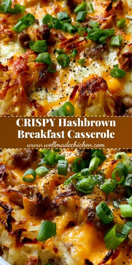 Hashbrown Egg Casserole with Crispy Shredded Potatoes and Seared Sausage 3 A vertical handheld smartphone photo of a Sausage Egg and Cheese Hashbrown Breakfast Casserole with a thick crispy shredded potato crust in a charcoal dish. (hashbrown egg casserole)