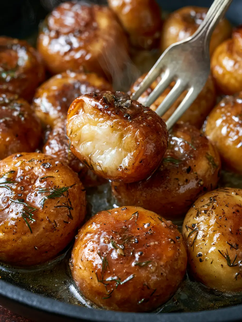 Ranch Mushrooms with Garlic Butter and Fresh Herbs 4 Macro view of whole button ranch mushrooms with visible dill flecks and glistening butter glaze.