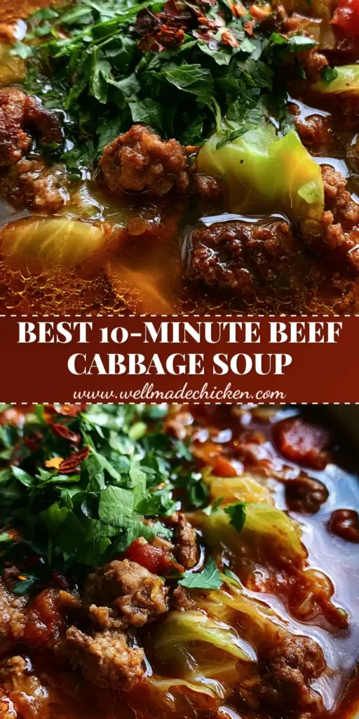 Beef Cabbage Soup Recipe: A Rich and Savory One-Pot Masterpiece 4 A steaming bowl of beef cabbage soup with rich reddish broth, golden fat droplets, and fresh parsley garnish. (beef cabbage soup)