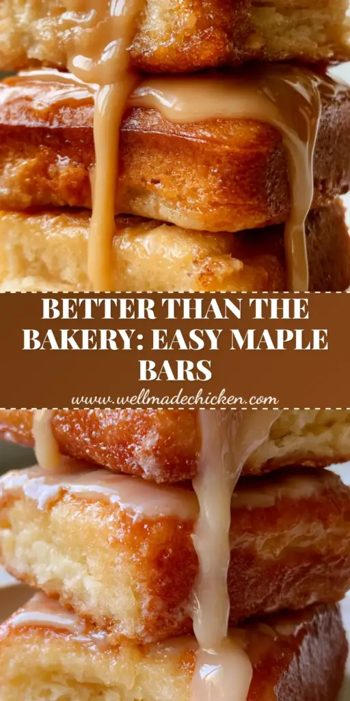 A stack of three soft-baked maple donut bars with thick, glossy glaze dripping down the sides on a cream ceramic plate. (maple donut bars)