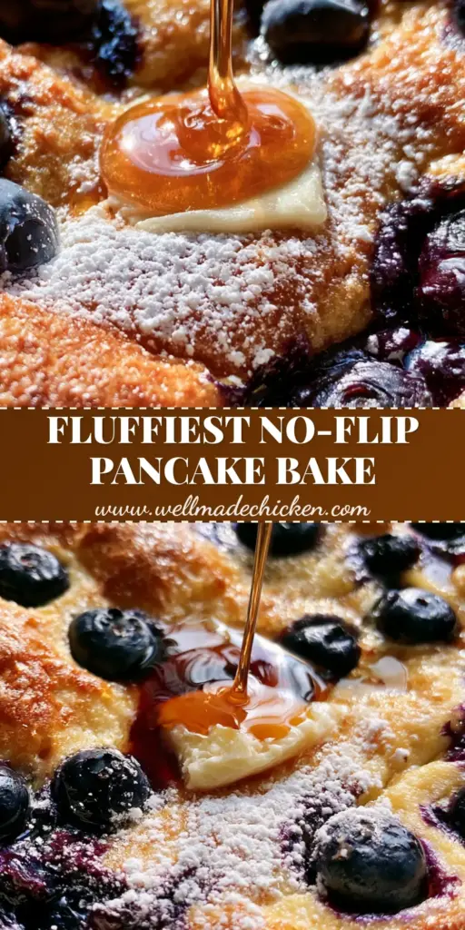 Blueberry Buttermilk Pancake Casserole: The Ultimate Extra-Fluffy Brunch Bake 4 A steaming Blueberry Buttermilk Pancake Casserole with a golden crust, burst blueberries, and maple syrup drizzle in a ceramic dish.