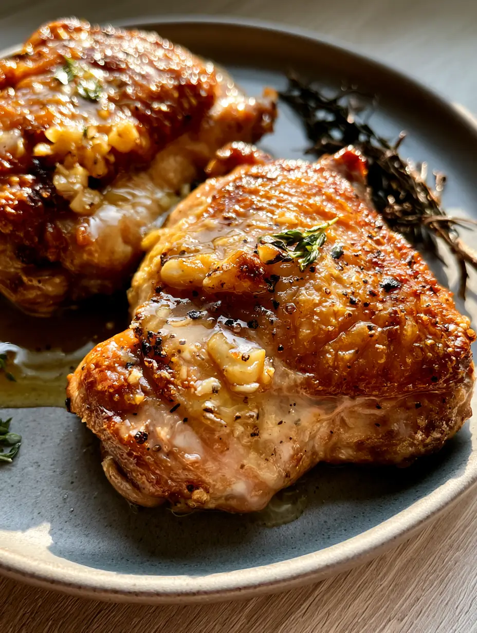 Turkey Thigh Recipes: The Ultimate Crispy Garlic Butter Air Fryer Guide 3 Extreme macro close-up of bubbling turkey skin with roasted garlic bits and black pepper. (Turkey Thigh Recipes)