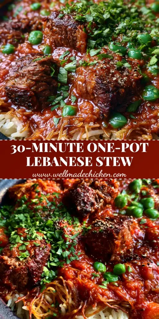 Lebanese Beef Stew (Bazella w Riz) with Toasted Vermicelli Rice 3 Traditional Lebanese beef stew served in a navy blue bowl with fluffy vermicelli rice, bright green peas, and seared beef cubes. (Lebanese beef stew)