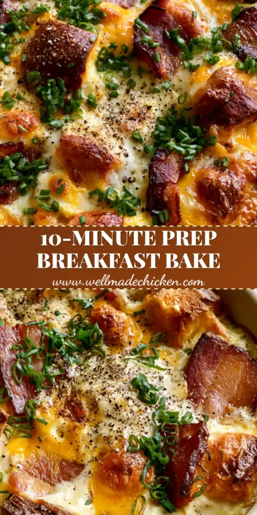 Bacon Egg and Cheese Breakfast Casserole: The Ultimate Brioche Brunch Bake 4 An overhead view of a Bacon Egg and Cheese Breakfast Casserole in a cream dish with crispy mahogany bacon and fresh chives.