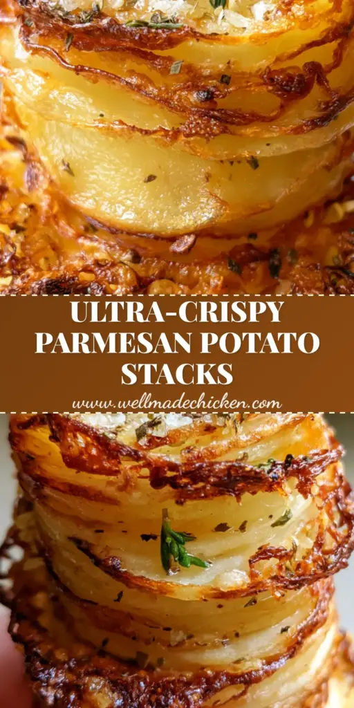 A tall stack of crispy potato stacks held between two fingers, showing thin layers and golden edges.