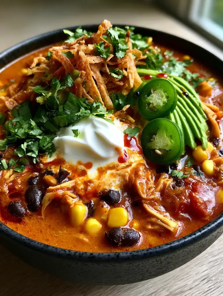 Taco Soup Recipe: The Ultimate 30-Minute Velvet Chicken Soup 2 Macro shot of shredded chicken, black beans, and yellow corn in a rich orange broth. (taco soup recipe)
