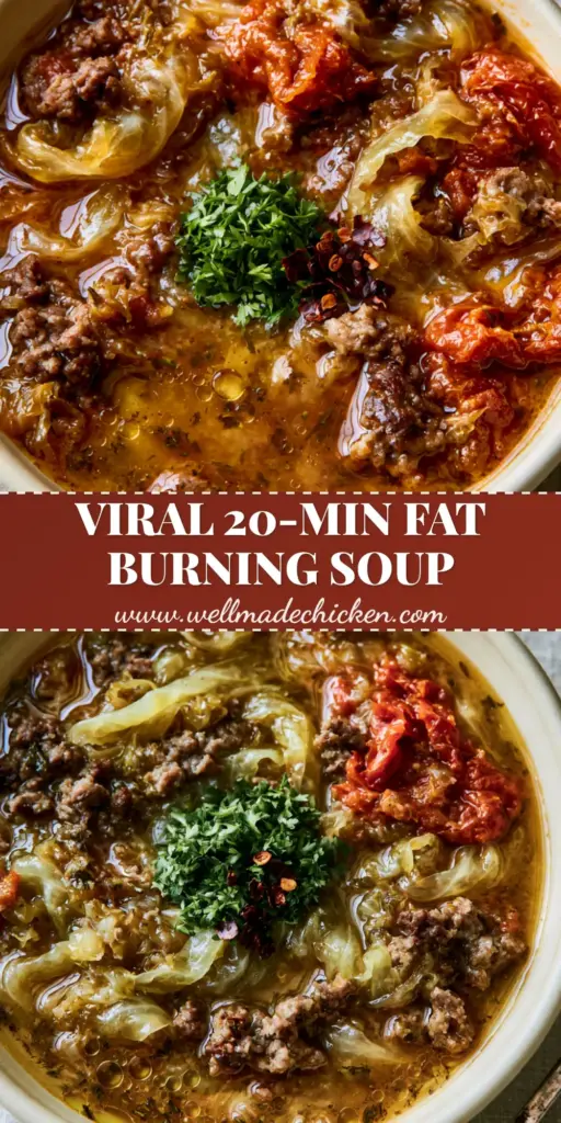Instant Pot Cabbage Soup: A Hearty 30-Minute Savory Meal 3 A close-up shot of a cream ceramic bowl filled with Instant Pot cabbage soup, featuring browned beef, cabbage ribbons, and fire-roasted tomatoes in a golden broth.