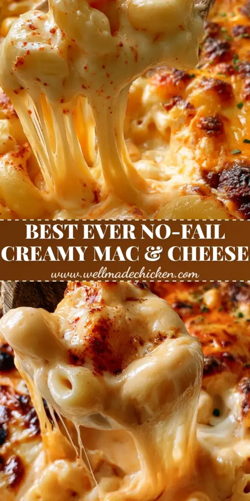 Creamy Baked Macaroni and Cheese: The Ultimate Ultra-Cheesy Recipe 4 A vertical high-angle shot of Creamy Baked Macaroni and Cheese being scooped with a wooden spoon, showing a long, stringy cheese pull and a blistered golden-brown crust.