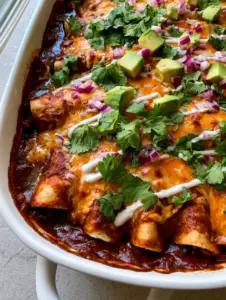 A top-down view of six tightly packed turkey enchiladas covered in vibrant red sauce and melted cheddar.