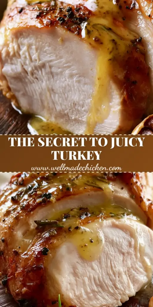 Roasted Turkey Breast with Garlic Herb Butter (Juicy & Crispy) 3 A perfectly sliced roasted turkey breast topped with melting garlic herb butter and fresh rosemary sprigs.