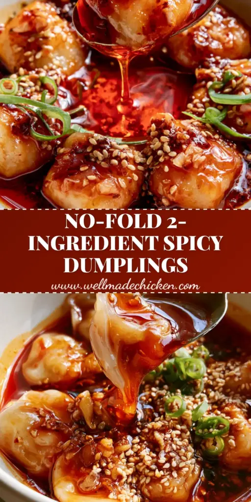 Spicy Potato Dumplings with Glossy Garlic Chili Oil 4 A close-up shot of a white bowl filled with glossy round spicy potato dumplings drenched in vibrant red garlic chili oil and topped with scallions.