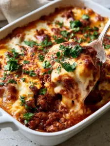 A close-up 45-degree shot showing the bubbling cheese pull and moist interior of a High Protein Ground Turkey Casserole.