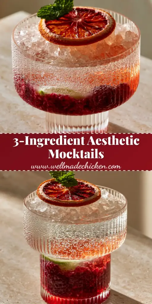 Drink Recipes: The Aesthetic Sparkling Raspberry Lime Mocktail 3 A stunning aesthetic raspberry lime mocktail in a ribbed coupe glass with crushed ice and a blood orange wheel. (Drink Recipes)