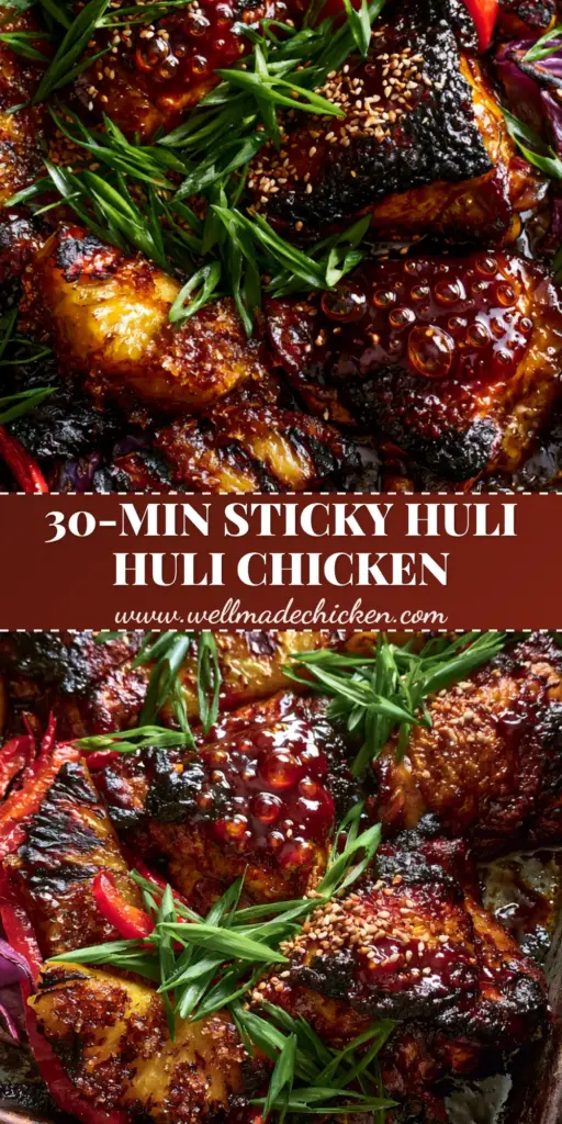 Huli Huli Chicken: The Ultimate Glazed Hawaiian Sheet Pan Feast 4 A top-down view of a sheet pan filled with glazed Huli Huli Chicken thighs, scorched pineapple wedges, and charred red peppers.