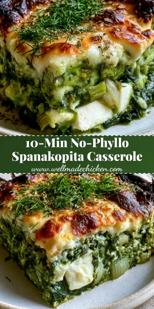 Feta and Spinach Casserole: The Ultimate Cheesy Mediterranean Bake 3 A square slice of feta and spinach casserole on a matte ceramic plate, showing the bubbly toasted cheese crust and dense green center.