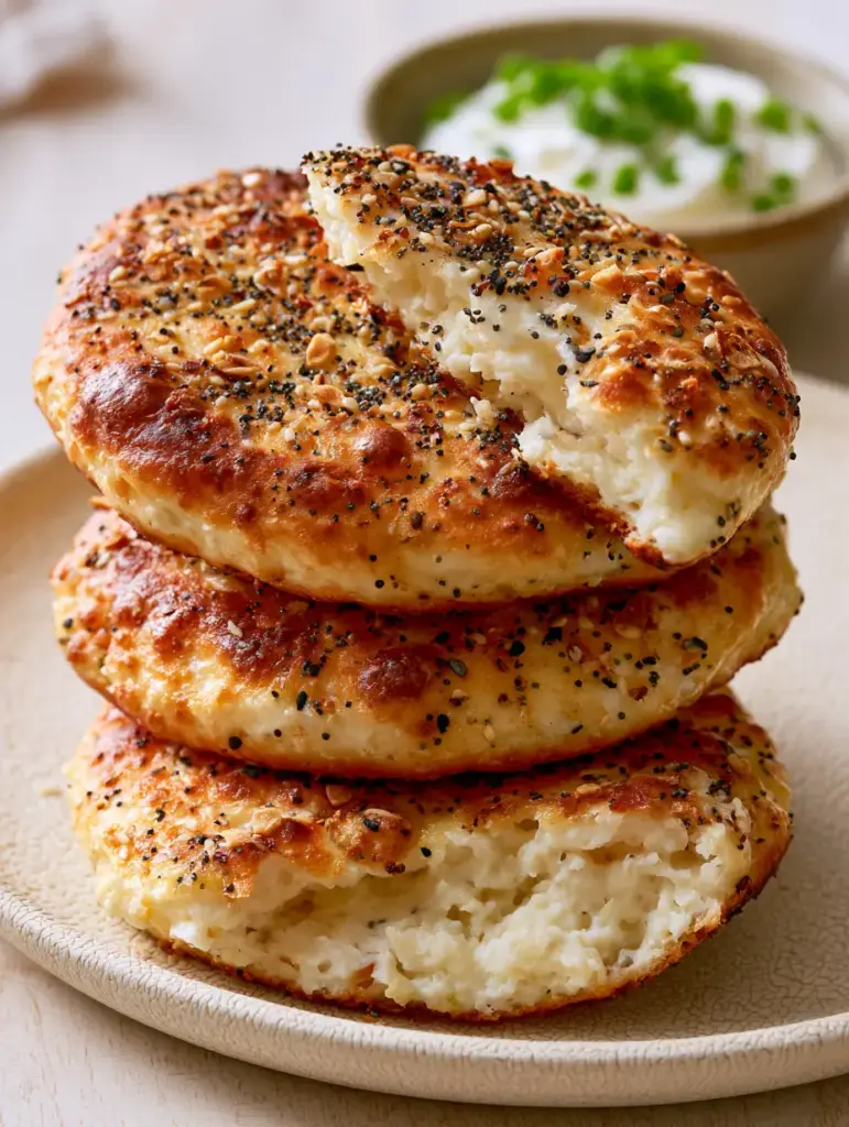 Cottage Cheese Flagels: The Ultimate High-Protein Everything Bagel Alternative 2 Close-up of toasted cottage cheese curds and poppy seeds on a golden-brown flagel surface. (Cottage Cheese Flagels)