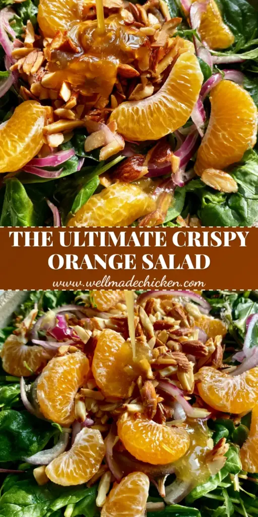 A top-down smartphone photo of a vibrant mandarin orange salad in a textured stone bowl with toasted almonds and honey vinaigrette. (mandarin orange salad)