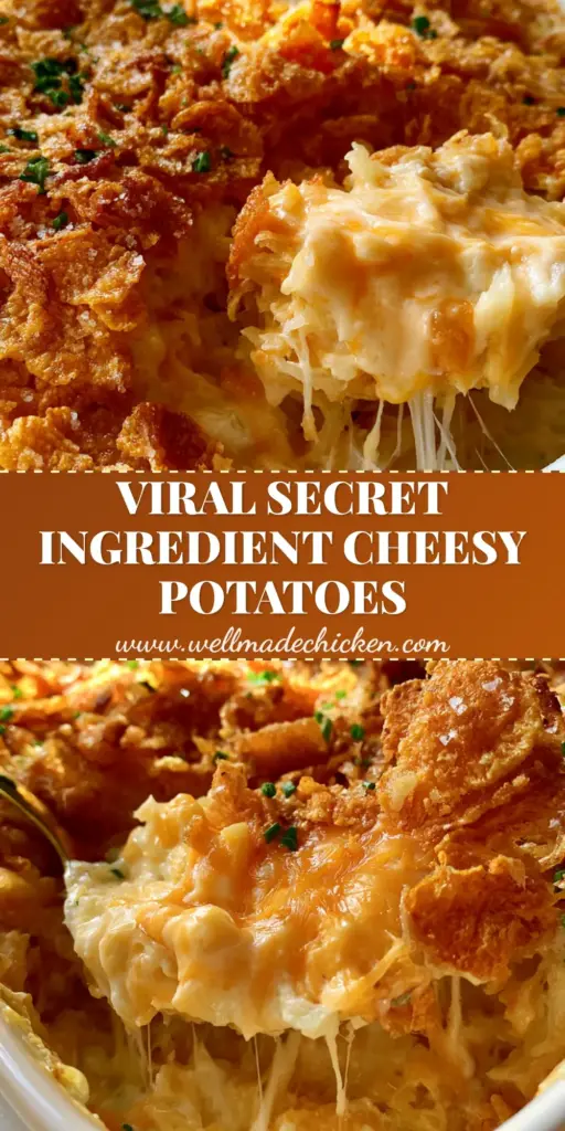 A scoop of cheesy potatoes showing a molten cheddar interior and a thick golden cornflake crust. (cheesy potatoes)