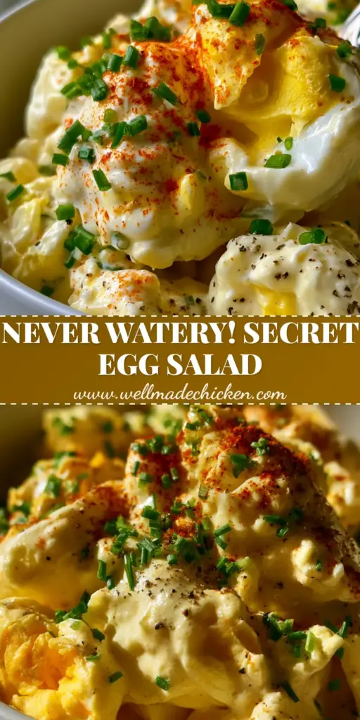 A tall, vertical Pinterest-style graphic showing a chunky Classic Egg Salad Recipe garnished with chives and paprika.