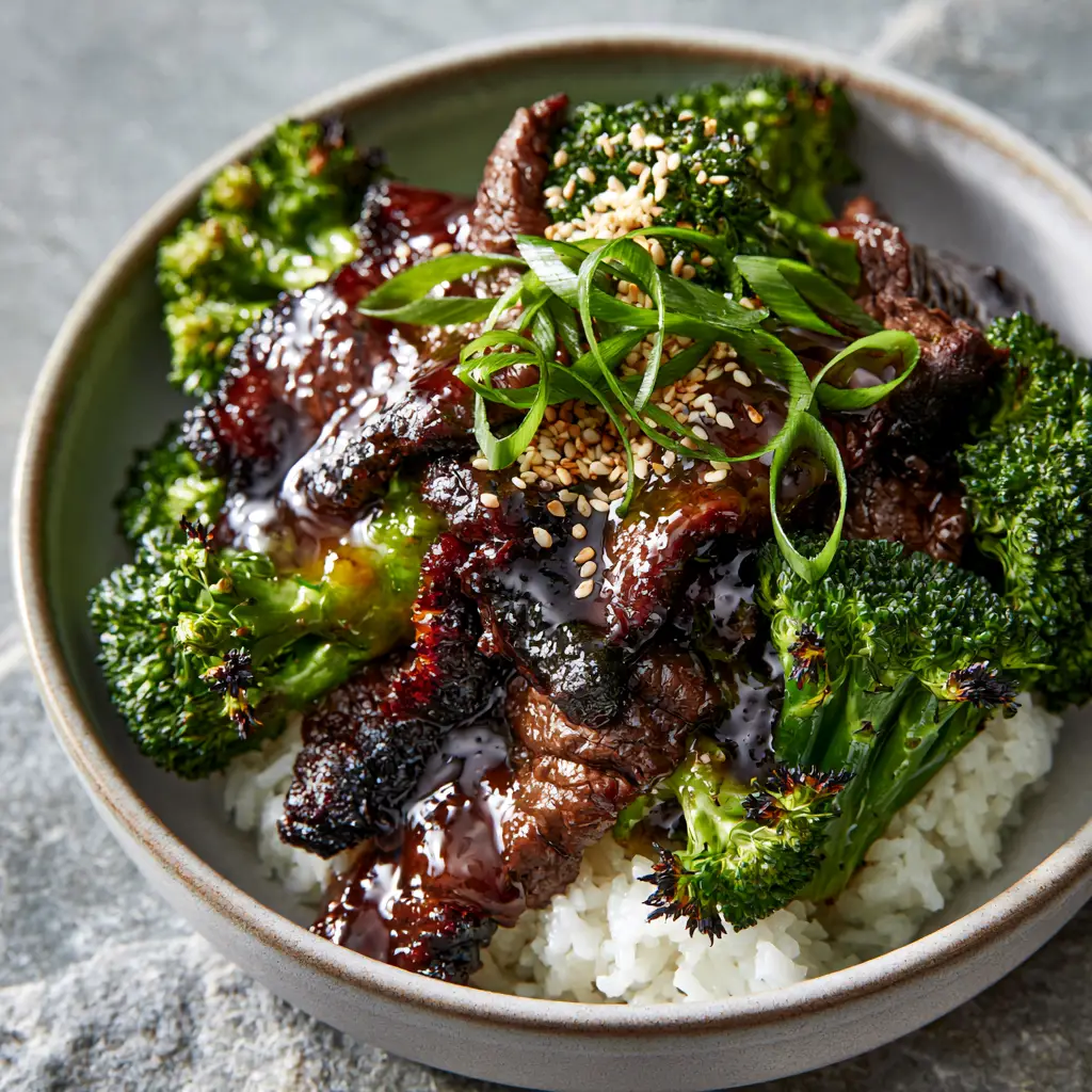 Beef and Broccoli Stir Fry: The Ultimate Silky Takeout Style 1 Beef and broccoli stir fry served in a modern ceramic bowl on a neutral stone countertop.