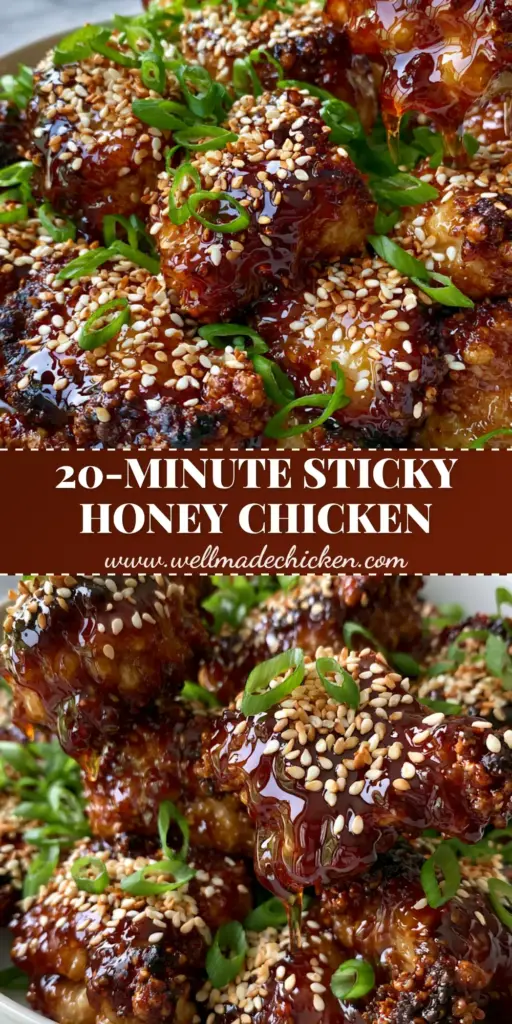 Honey Glazed Chicken Bites: The Ultimate Crispy Air Fryer Recipe 4 A close-up of Honey Glazed Chicken Bites in a white ceramic bowl with a sticky honey pull, topped with sesame seeds and scallions.